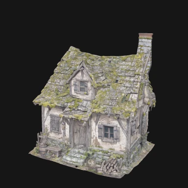 Moss-covered stone cottage with a slate roof and chimney, generated by BAC